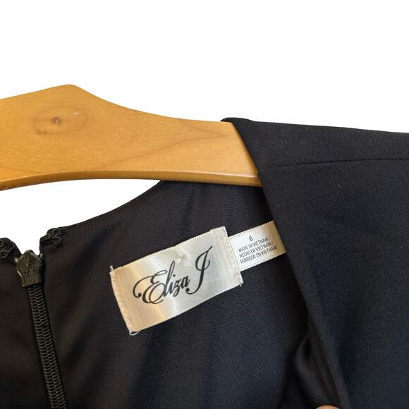 Eliza J Long Bell Sleeve Fit Flare Mini Dress Black White Cocktail Tiered Skirt - Picture 4 of 11